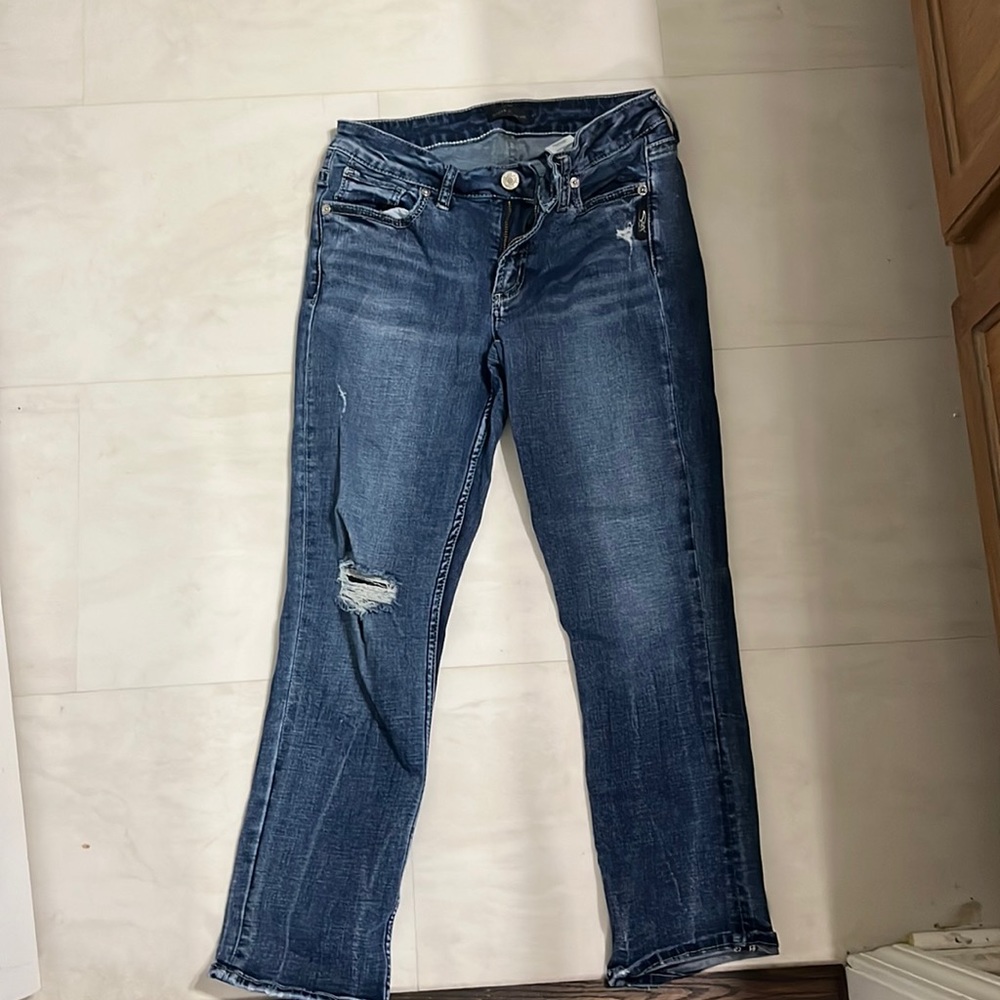 Silver blue Jean capris